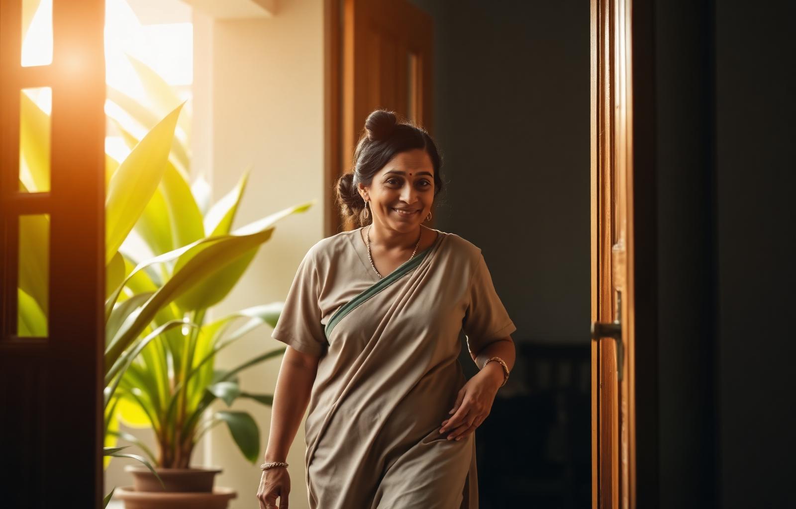 Kerala caregiver helping an elderly woman at home